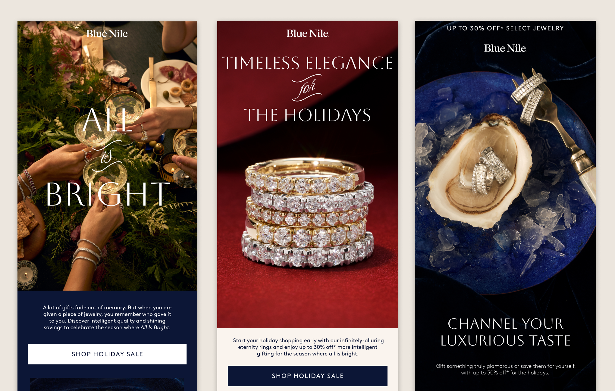 Blue Nile early holiday email campaign
