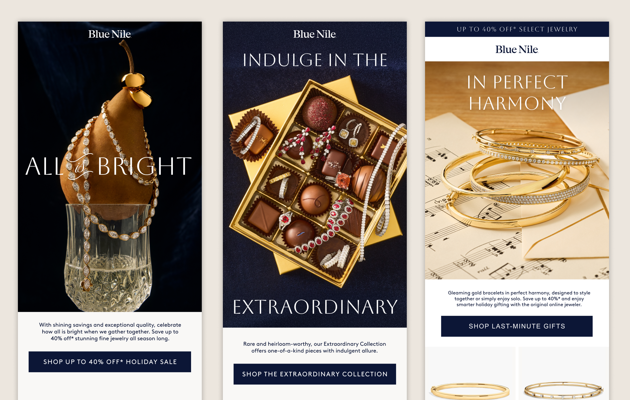 Blue Nile holiday email campaign set