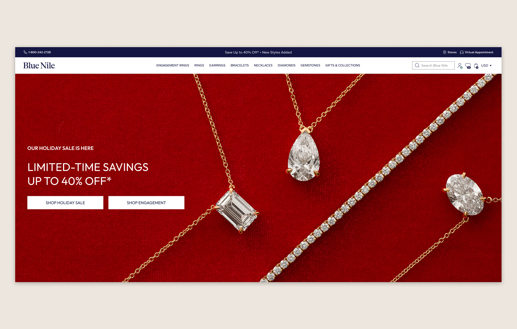 Blue Nile holiday homepage hero