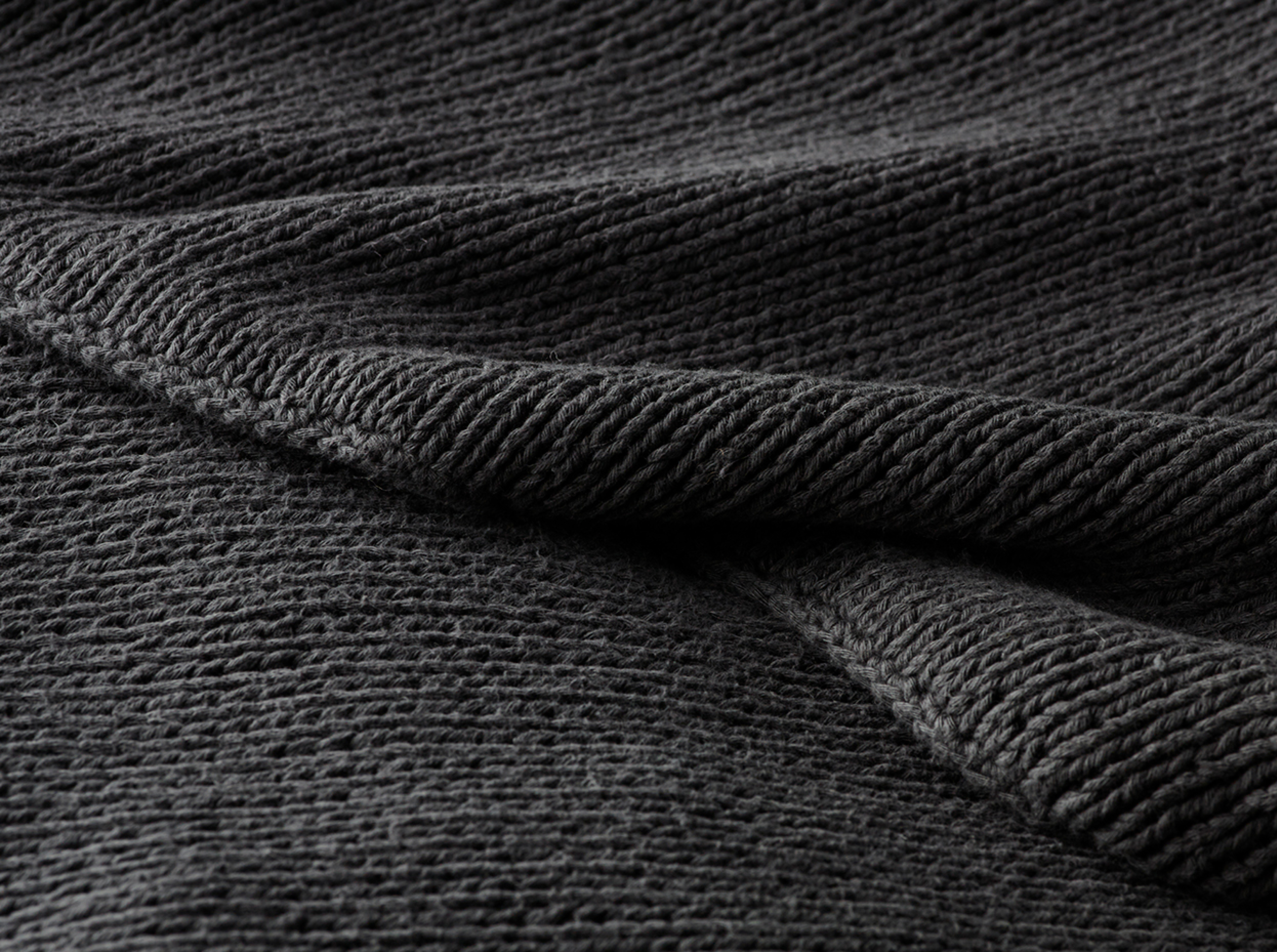 Charcoal knit throw texture, close-up